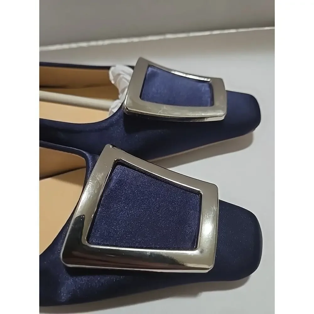 Metal Buckle Satin Low Heel (Lucia) C.Paravano Blue size women's 8 - Picture 12 of 14